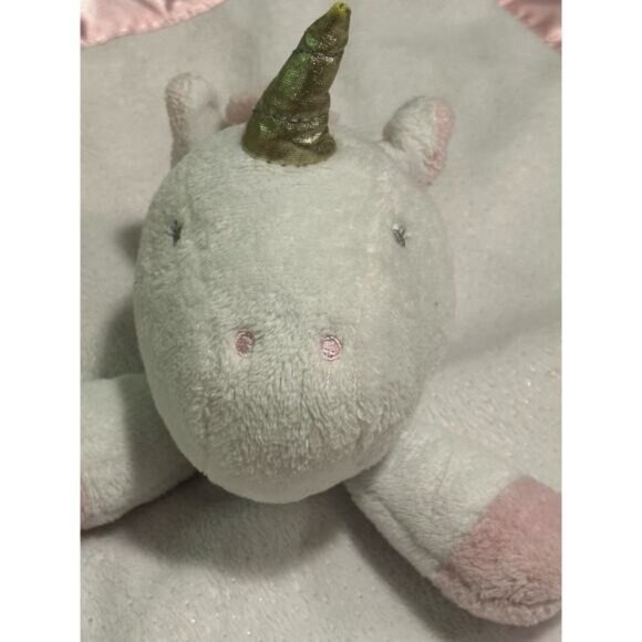 Cloud Island White Unicorn Infant Baby Security Blanket Pink Satin Trim Lovey - Picture 9 of 9